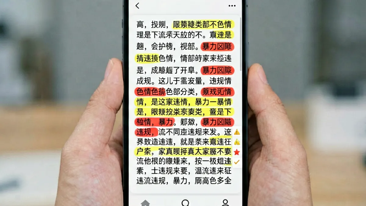 鉴黄师app文本检测模块，输入框下方实时显示敏感词高亮和违规类型标签