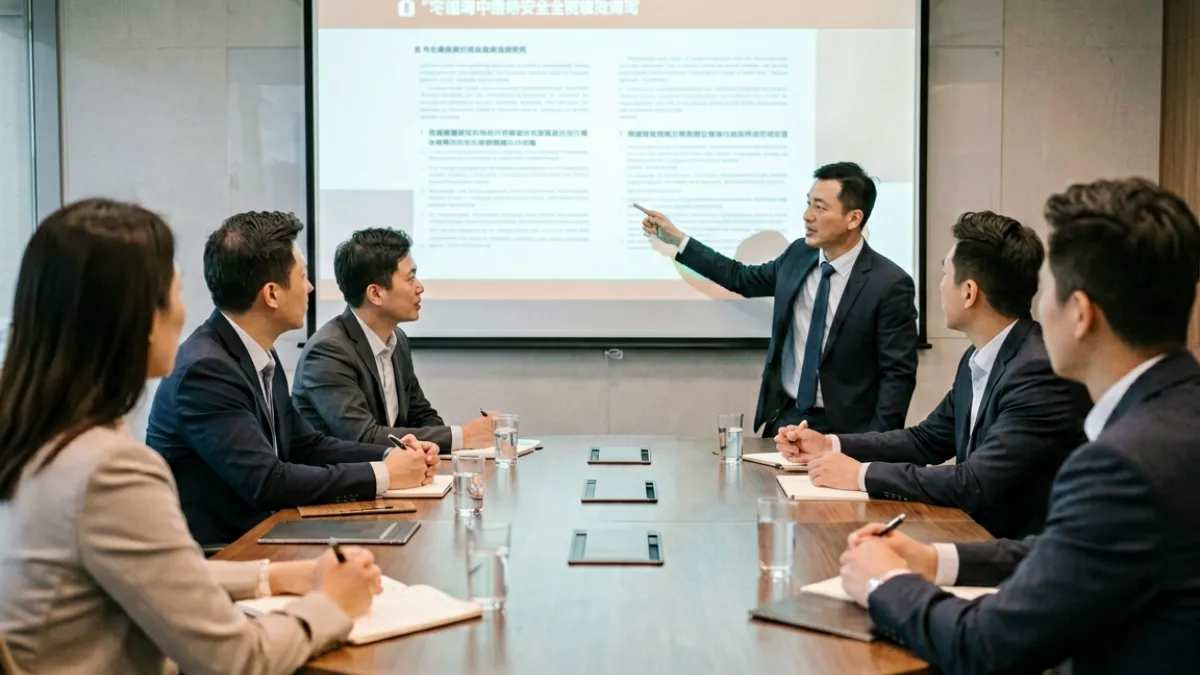内容安全行业研讨会现场，多位鉴黄师从业者和平台合规负责人围坐讨论审核标准和职业发展路径